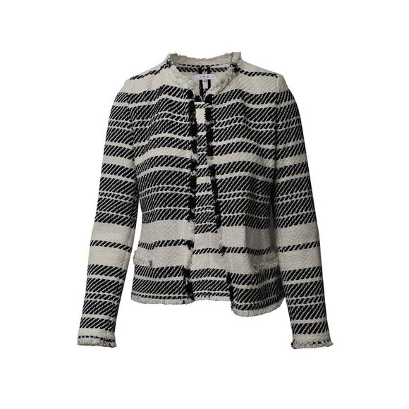 IRO Zlata Striped Tweed Jacket in Black and White Cotton